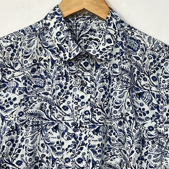 RAGA Man Blue and White Floral long sleeve button up shirt NWT size Medium - Picture 4 of 13